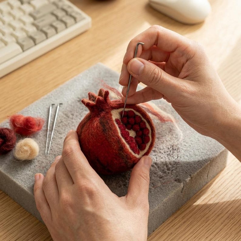Nadelfilz Set Granatapfel DIY Handwerk Anfänger Realistische Wollfilz Kunst