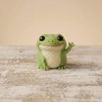 Nadelgefilzter trauriger Frosch, Miniatur-Kawaii-Frosch aus Wolle, grün, 6,5 cm, handgefertigtes Geschenk