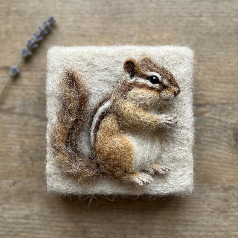 Nadelfilz-Set Streifenhörnchen für Anfänger, Waldtier-Handwerk, Merinowolle, Filznadeln, Schritt-für-Schritt-Anleitung