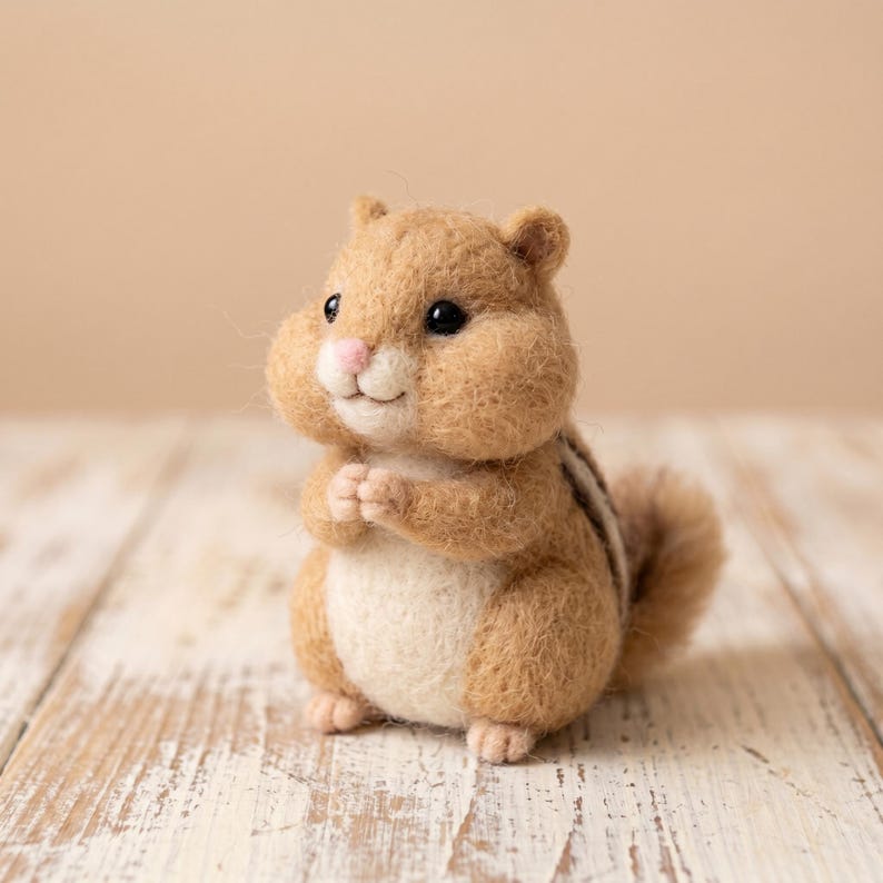 Eichhörnchen aus Wollfilz, Handgefertigte Nadelfilz-Skulptur, 7,5 cm, Naturwolle