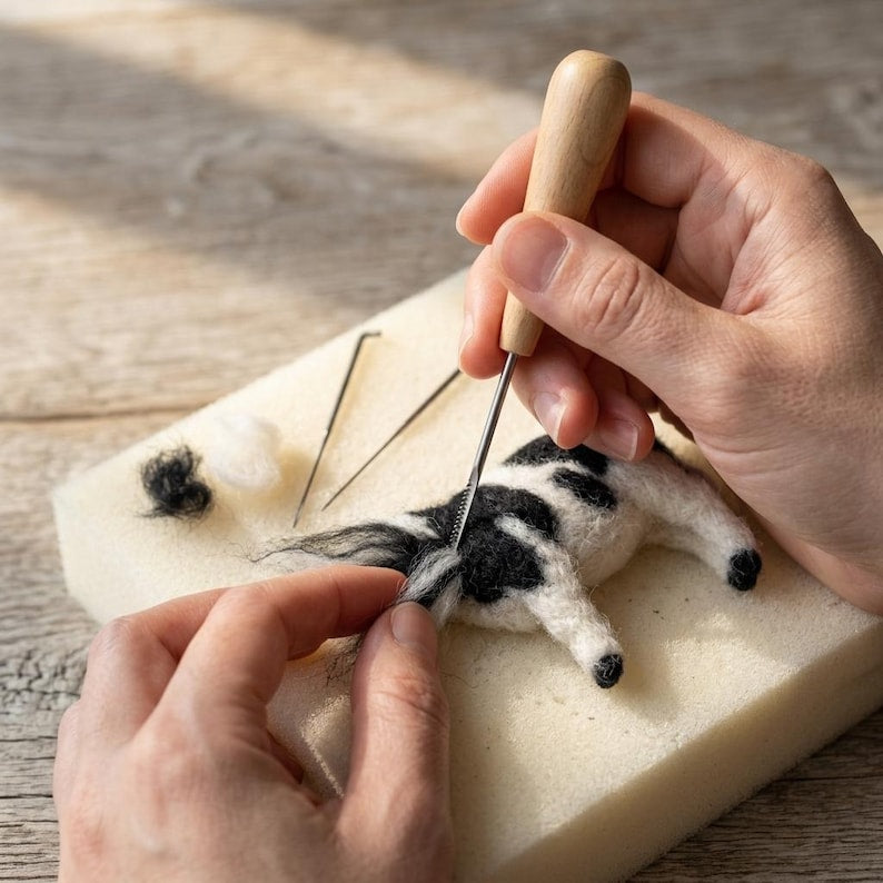 Nadelfilz Bastelset Kuh DIY Anfänger Set Stricken Wolle Handwerk