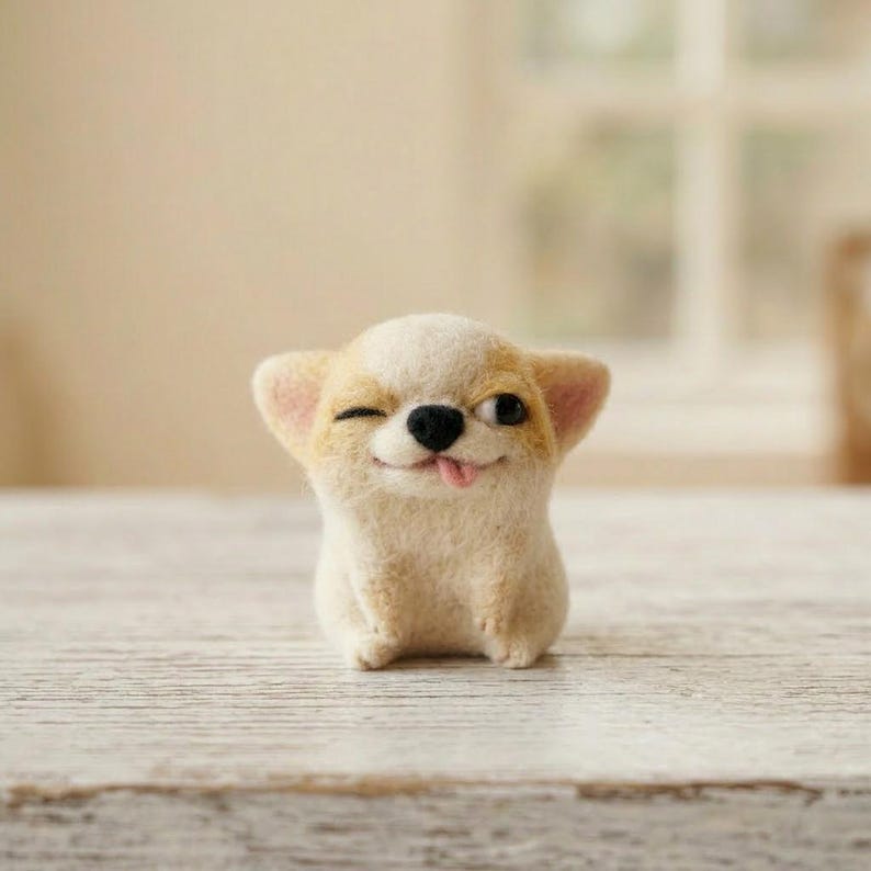 Nadelgefilzter Chihuahua aus Wolle – Miniatur-Hundewelpe, Regaldeko, 7,5 cm