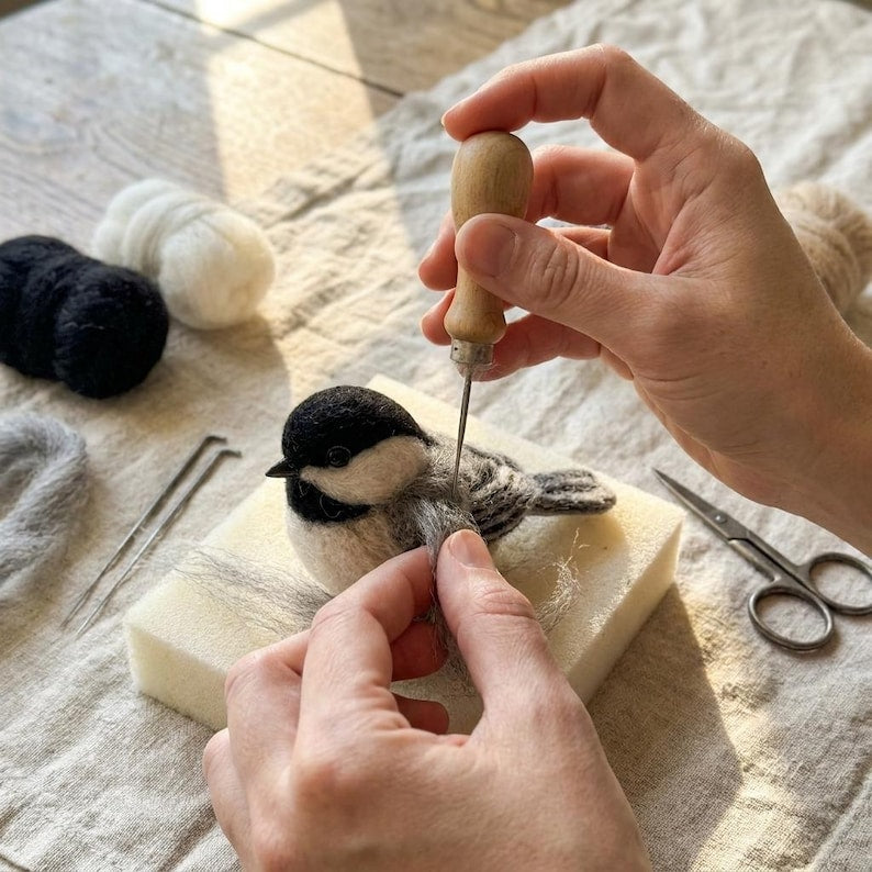 Schwarzkopfmeise Nadelfilz-Set Wolle Tischdekoration Handarbeit