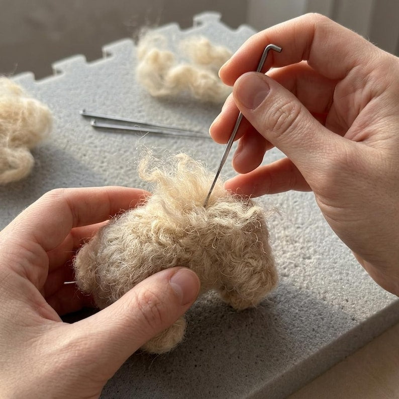Nadelfilz Set für Anfänger Alpaka Bastelset mit Merinowolle, 3 Filznadeln, Filzunterlage und Anleitung
