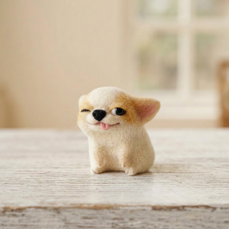 Nadelgefilzter Chihuahua aus Wolle – Miniatur-Hundewelpe, Regaldeko, 7,5 cm