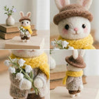 Nadelgefilzte Hase Figur, Waldtier, Maiglöckchen, handgefertigt, 7-10 cm