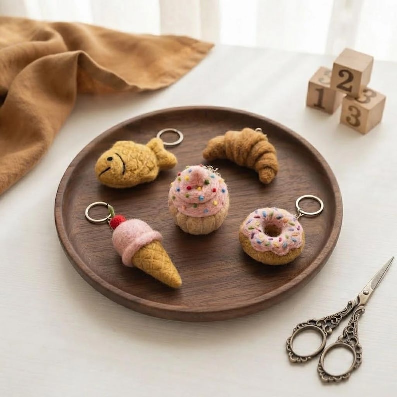 Wollfilz Schlüsselanhänger Kawaii Croissant Donut Taschenaccessoire Deko
