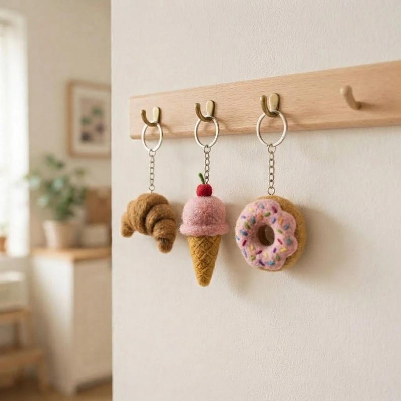 Wollfilz Schlüsselanhänger Kawaii Croissant Donut Taschenaccessoire Deko