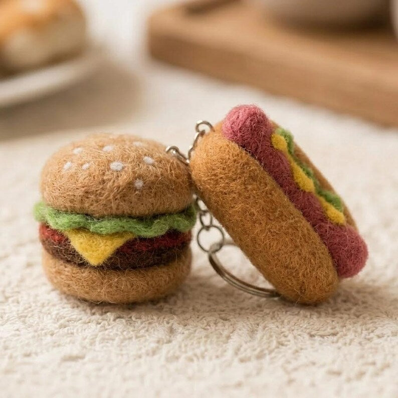 Nadelfilz-Schlüsselanhänger Lebensmittel Burger Ei Kaffeetasse Taschenanhänger